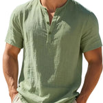 Men's Cotton Linen Henley T-Shirt | Lightweight Breathable Summer Essential
