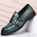 Men's Croc-Embossed Double Monk Shoes | Structured Formal Style