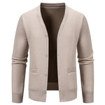 Men's Plush Knit V-Neck Sweater Jacket | Refined Versatile Business Essential
