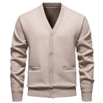 Men's Plush Knit V-Neck Sweater Jacket | Refined Versatile Business Essential