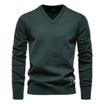 Men's Solid Color V-Neck Pullover Sweater | Tailored Warm Casual Essential