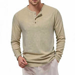 Men's Waffle Henley T-Shirt | Breathable Casual Long Sleeve Top