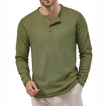 Men's Waffle Henley T-Shirt | Breathable Casual Long Sleeve Top