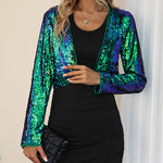 Sequin Shrug Glitter Bolero Jackets with Sparkly Blazer Long Sleeve Cropped Cardigan - Nadorine (Us Only)