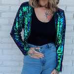 Sequin Shrug Glitter Bolero Jackets with Sparkly Blazer Long Sleeve Cropped Cardigan - Nadorine (Us Only)