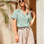 Nadorine Women's Button Down Short Sleeve Blouse