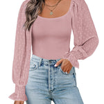 Puff Long Sleeve Bodysuit Leotard Sheer Top - Nadorine (Us Only)