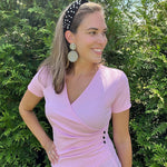 Nadorine Women Wrap Tops Short Sleeve Ribbed Deep V Neck Sexy Wrap Shirt