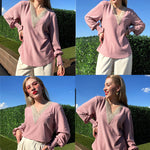 Nadorine Casual Lace V Neck T-Shirts