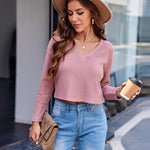 Nadorine Women Long Sleeve Tops Waffle Knit Shirts