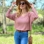 Nadorine Women Long Sleeve Tops Waffle Knit Shirts
