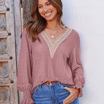 Nadorine Casual Lace V Neck T-Shirts