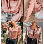 Satin V Neck Twist Front Silk Shirts - Nadorine (Us Only)