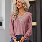 Nadorine Casual Lace V Neck T-Shirts