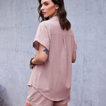 Women's 2 Piece Casual Tracksuit Outfit Sets Cotton Linen Short Sleeve Button Down Shirt and Loose Casual Shorts Set - Nadorine (Us Only)