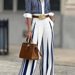 Elegant Color-Block Striped Two-Piece Set(Includes a standard belt)