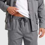 KZZ Men's Solid Color Pocket Button Front Shirt & Pants Two-Piece Set