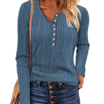 Nadorine Sweaters Ribbed Knit Long Sleeve Henley Shirts