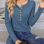 Nadorine Sweaters Ribbed Knit Long Sleeve Henley Shirts