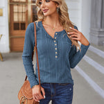 Nadorine Sweaters Ribbed Knit Long Sleeve Henley Shirts