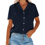 Nadorine Women's Button Down Short Sleeve Blouse