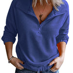 Women's Long Sleeve Sweatshirt Lapel Half Zip Pullover Drop Shoulder Fleece Pullover Tops S-3XL - Nadorine (Us Only)