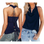 Nadorine Cowl Neck Halter Top Sleeveless Backless Shirt
