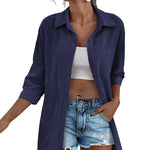 Nadorine 3/4 Sleeve Shirts Button Down Beach Cover Up