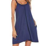 Women's Swimwear Coverups Tank Sundresses Beach Spaghetti Strap Dress Bikini Cover Up Swing Strap Dresses with Pockets - Nadorine (Us Only)