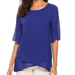 Womens Casual Scoop Neck Loose Top 3/4 Sleeve Chiffon Blouse Shirt Tops - Nadorine (Us Only)