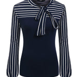 Nadorine Bow Tie Neck Long Sleeve Shirts Work Tops