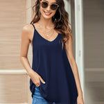 Nadorine V-Neck Chiffon Spaghetti Strap Tank Top