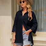 Nadorine 3/4 Sleeve Shirts Button Down Beach Cover Up