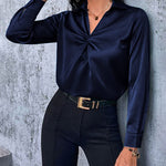 Satin V Neck Twist Front Silk Shirts - Nadorine (Us Only)