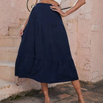 Women's Boho Elastic High Waist Ruffle A Line Swing Beach Long Maxi Skirt with Pockets - Nadorine (Us Only)