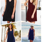Women Summer Dresses Beach Floral Sleeveless Tshirt Sundress Pockets Casual Loose Flowy Tank Dress - Nadorine (Us Only)