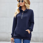 Womens Quilted Sweatshirts Quarter Zip Pullovers Lightweight Long Sleeve Stand Collar Tops with Kangaroo Pocket - Nadorine (Us Only)