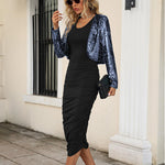 Sequin Shrug Glitter Bolero Jackets with Sparkly Blazer Long Sleeve Cropped Cardigan - Nadorine (Us Only)