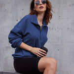 Women's Long Sleeve Sweatshirt Lapel Half Zip Pullover Drop Shoulder Fleece Pullover Tops S-3XL - Nadorine (Us Only)