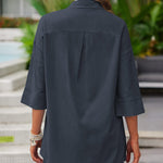 Linen Shirt Elastic Waist Casual Shorts Set - Nadorine (Us Only)