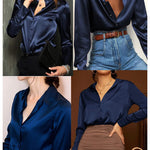 Satin V Neck Twist Front Silk Shirts - Nadorine (Us Only)