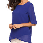 Womens Casual Scoop Neck Loose Top 3/4 Sleeve Chiffon Blouse Shirt Tops - Nadorine (Us Only)