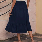 Women's Boho Elastic High Waist Ruffle A Line Swing Beach Long Maxi Skirt with Pockets - Nadorine (Us Only)