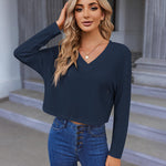 Nadorine Women Long Sleeve Tops Waffle Knit Shirts