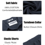 Linen Shirt Elastic Waist Casual Shorts Set - Nadorine (Us Only)