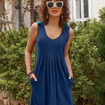 Women Summer Dresses Beach Floral Sleeveless Tshirt Sundress Pockets Casual Loose Flowy Tank Dress - Nadorine (Us Only)