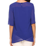 Womens Casual Scoop Neck Loose Top 3/4 Sleeve Chiffon Blouse Shirt Tops - Nadorine (Us Only)