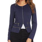Zeagoo Womens Blazer Cropped Open Front Zipper Dress Jacket O Neck Casual Office Suit Jacket