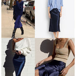 Satin Zipper Elegant Work Skirts - Nadorine (US Only)