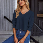 Nadorine Women Long Sleeve Tops Waffle Knit Shirts